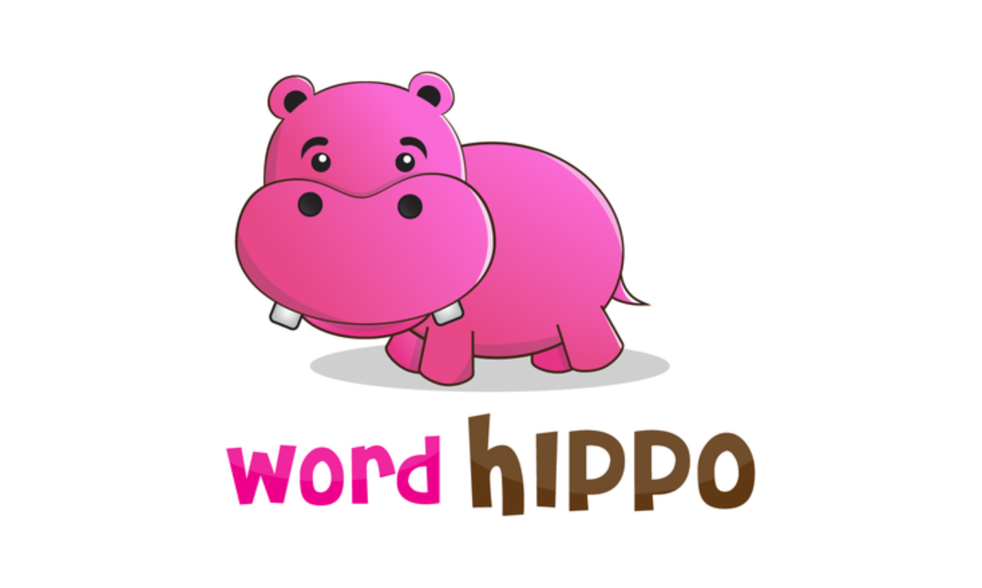word-hippo-feature Logo for the Word Hippo app. The logo is a cute pink hippo in a cartoony style above the text "word hippo".