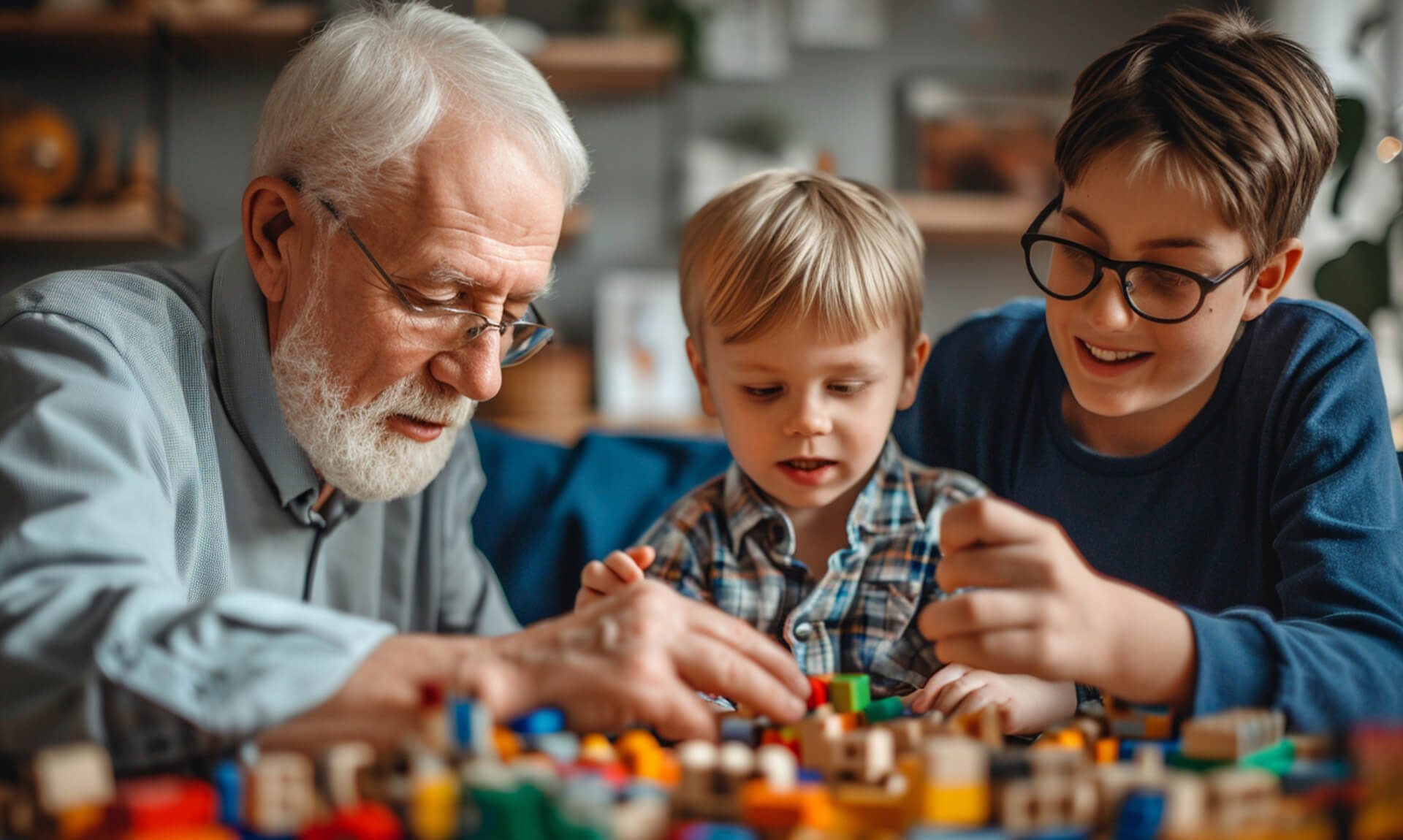 Grandfather plays with his grandsons.