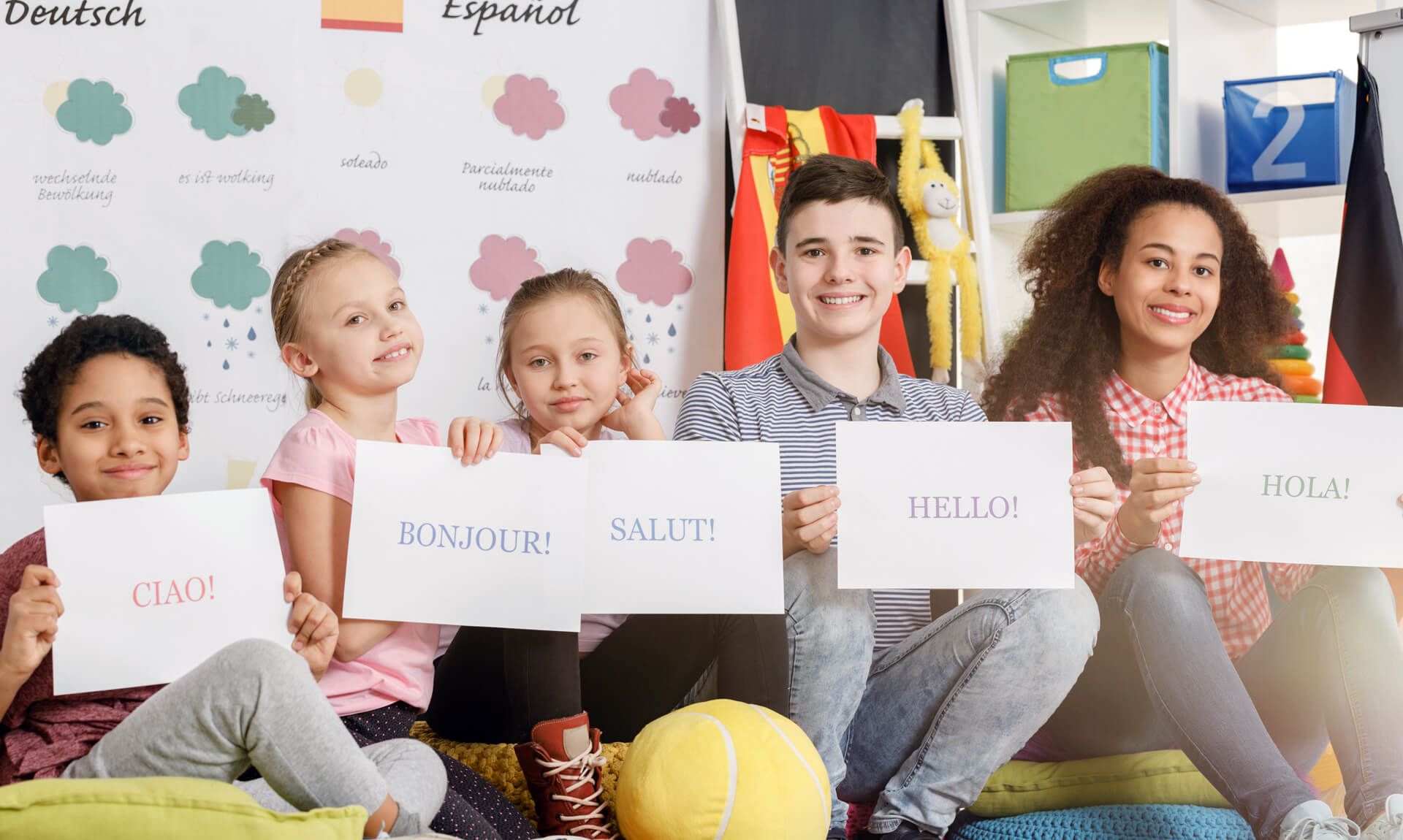 Children studying foreign language