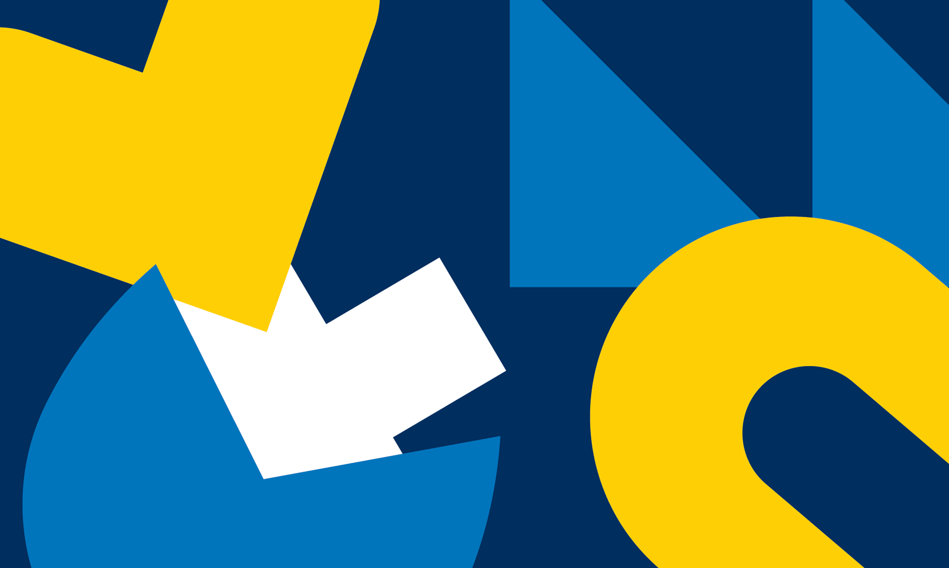 Giving Blueday background with a random collection of geometric shapes in University of Michigan navy, yellow, and medium blue.