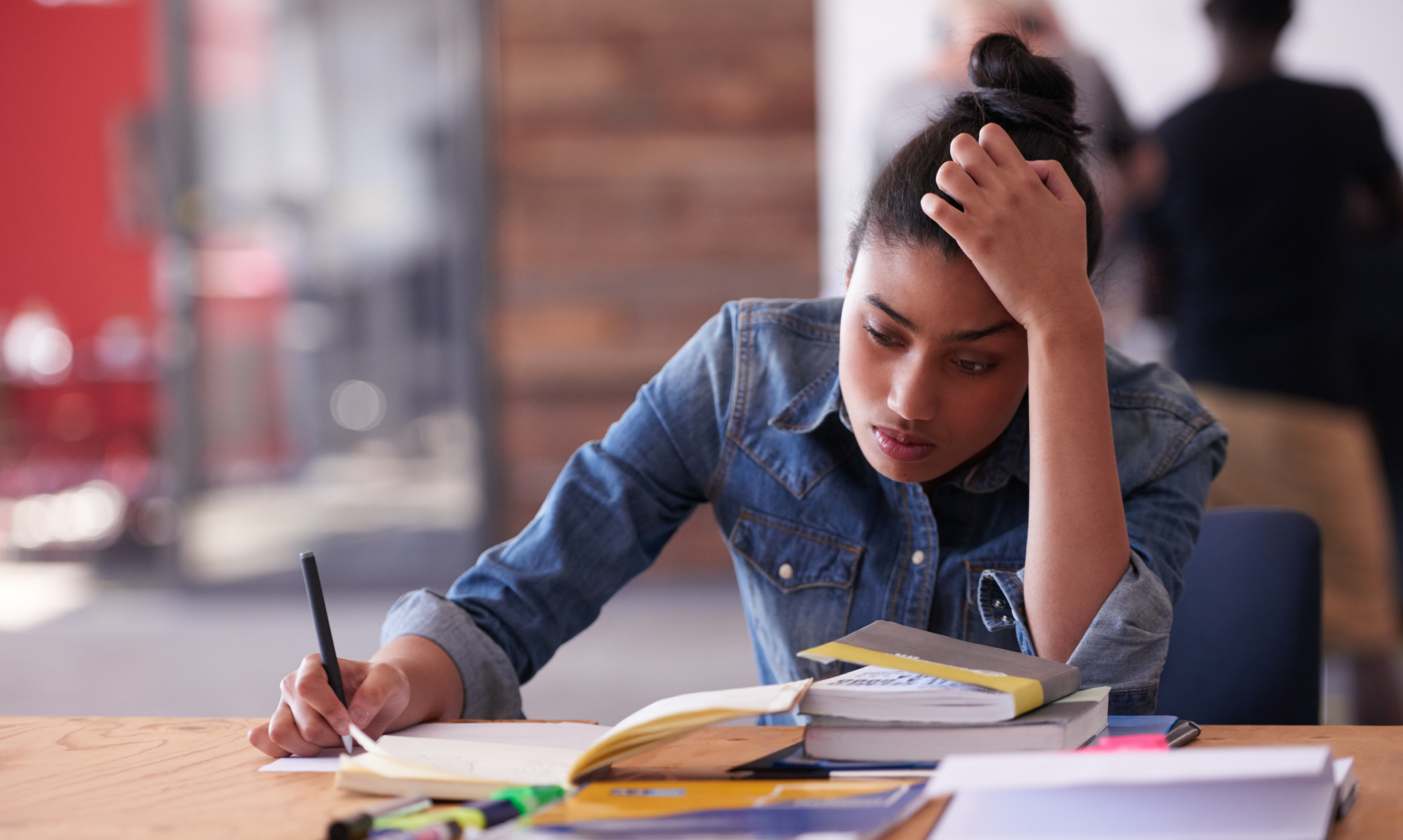 frustrated student works on homework